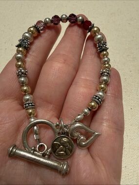 Sterling Silver 925 Toggle Charm Bracelet 8’